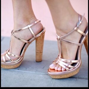 Ann Taylor Kate Hudson metallic cork platform sandals Rose gold 7.5